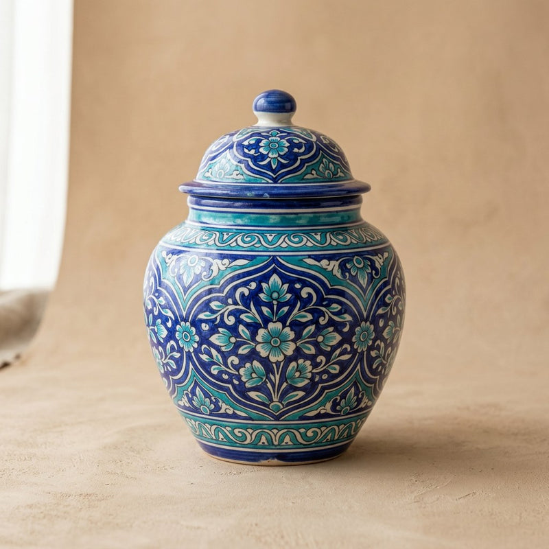 Blue Pottery Ceramic Jar — main view