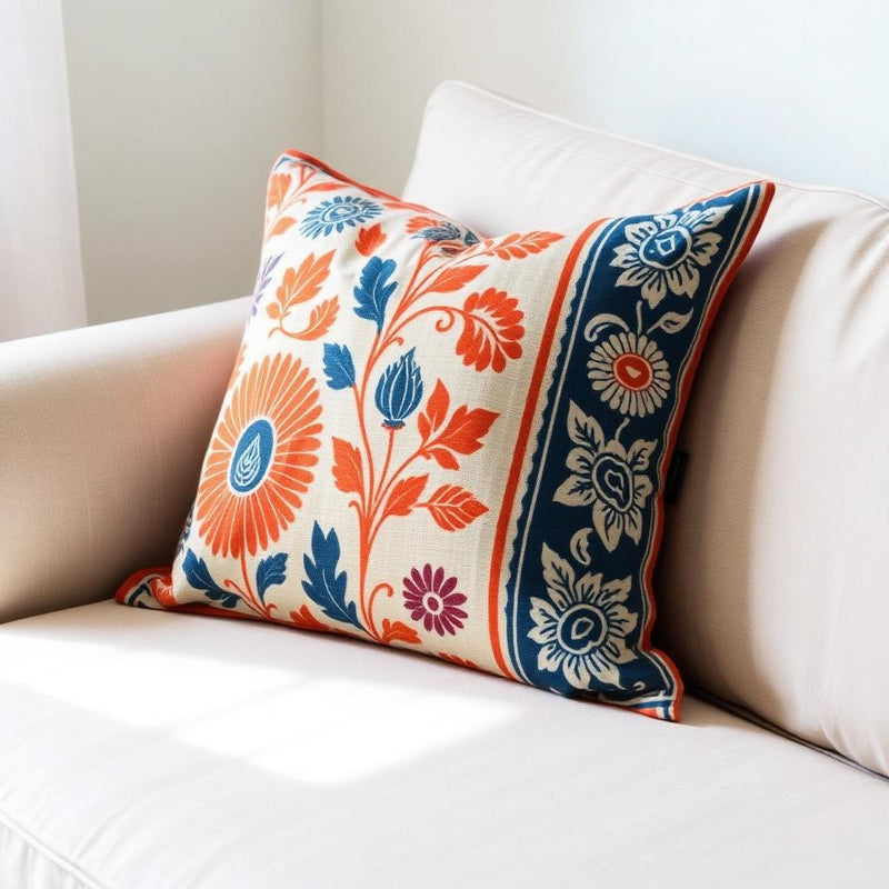 Handwoven block print cushion cover