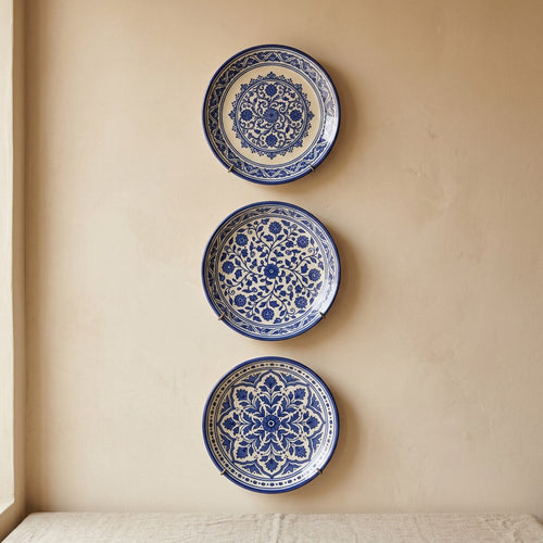 Blue Pottery Wall Plate Trio — main view