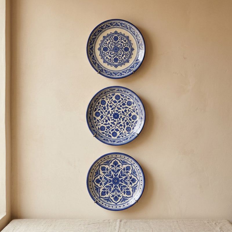 Blue Pottery Wall Plate Trio — main view