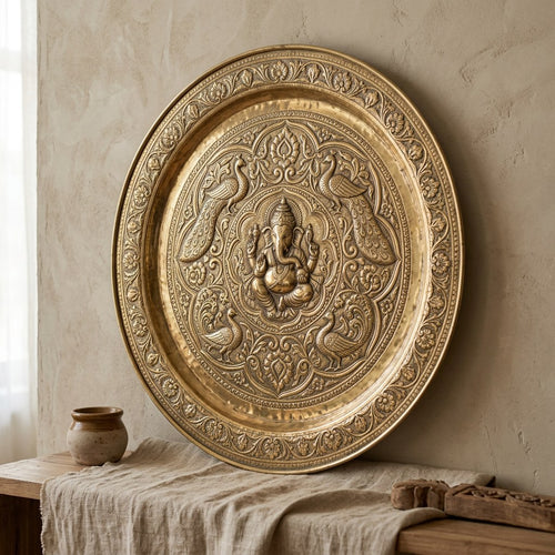 Brass Repoussé Wall Plate — angled view