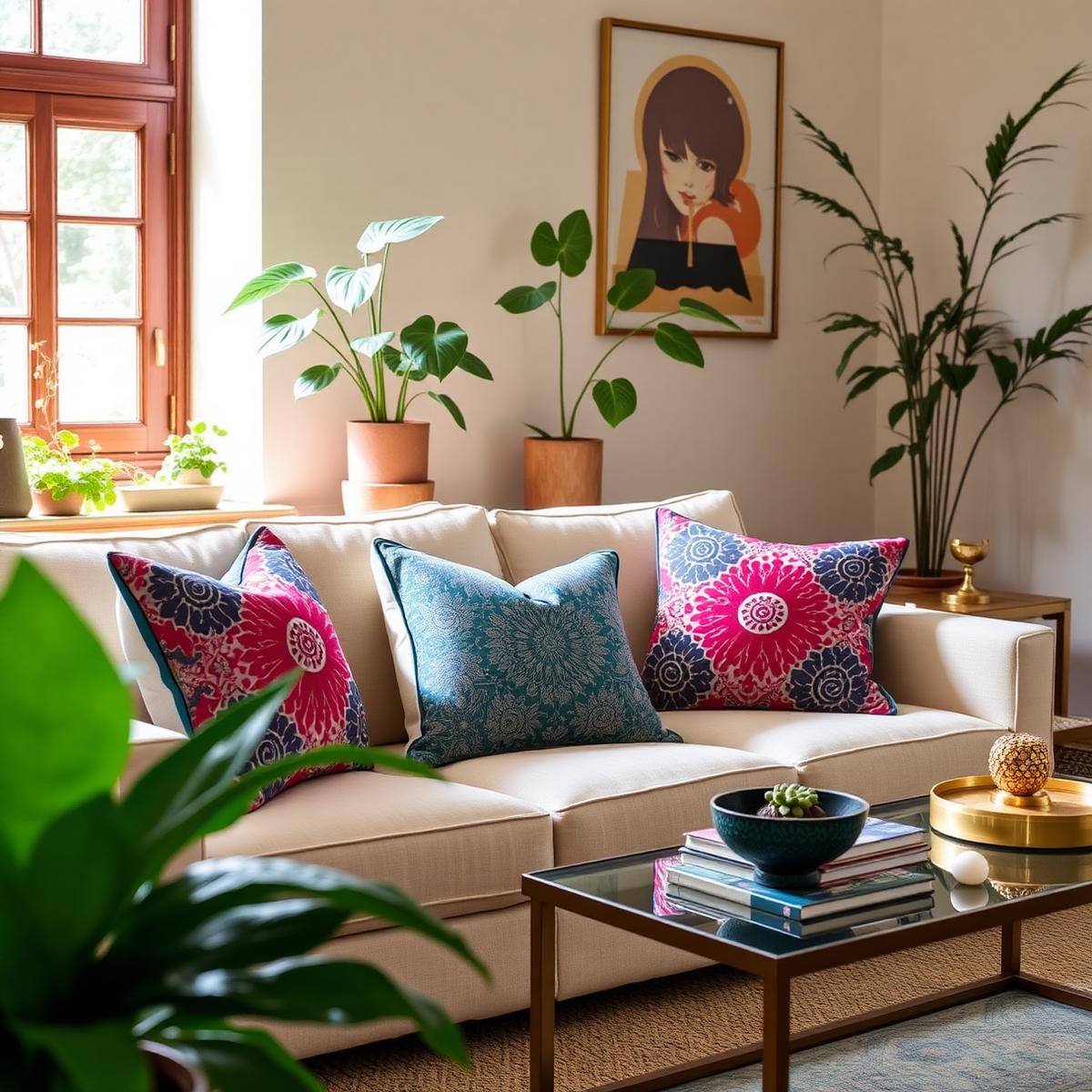 Cushion covers styled on a sofa
