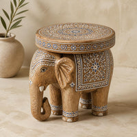 Natural Handpainted Wooden Elephant Stool